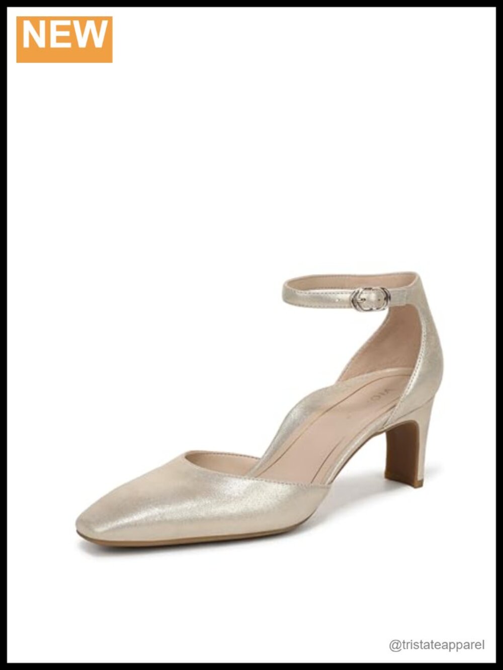 Leather Pointed Toe Block Heel Pump with Ankle Strap